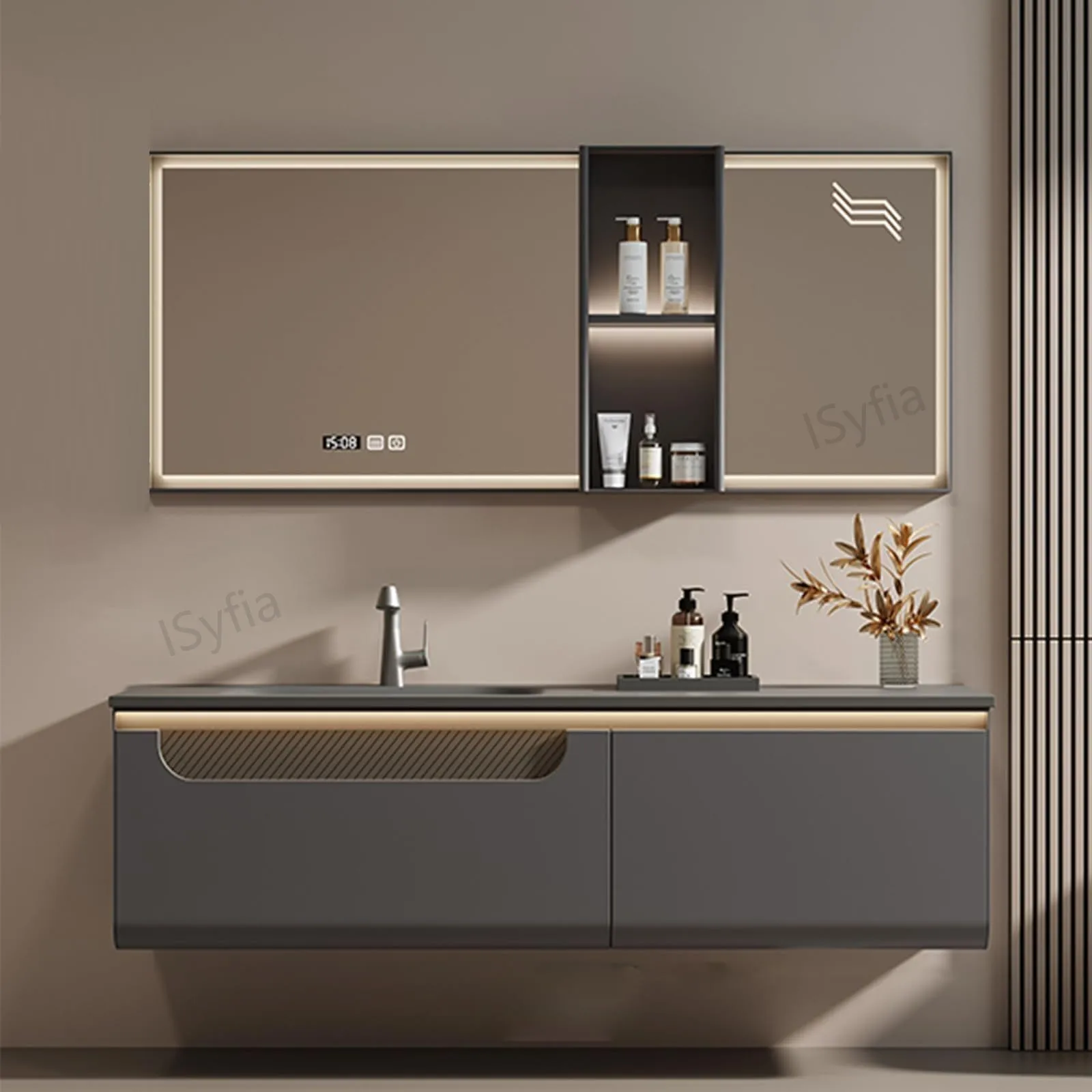 Hotel Vanity Villa High-End Light Luxury Large Wall-Mounted Bathroom Vanity Cabinet with Bath Mirrors Solid Wood Carcase Marble - 图片 6
