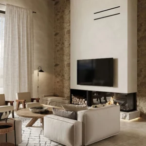 Apartment Villa Design Kitchen Cabinet Design Interior Design of High-Volume Villas  Log Veneer Skeleton Line  Living Room