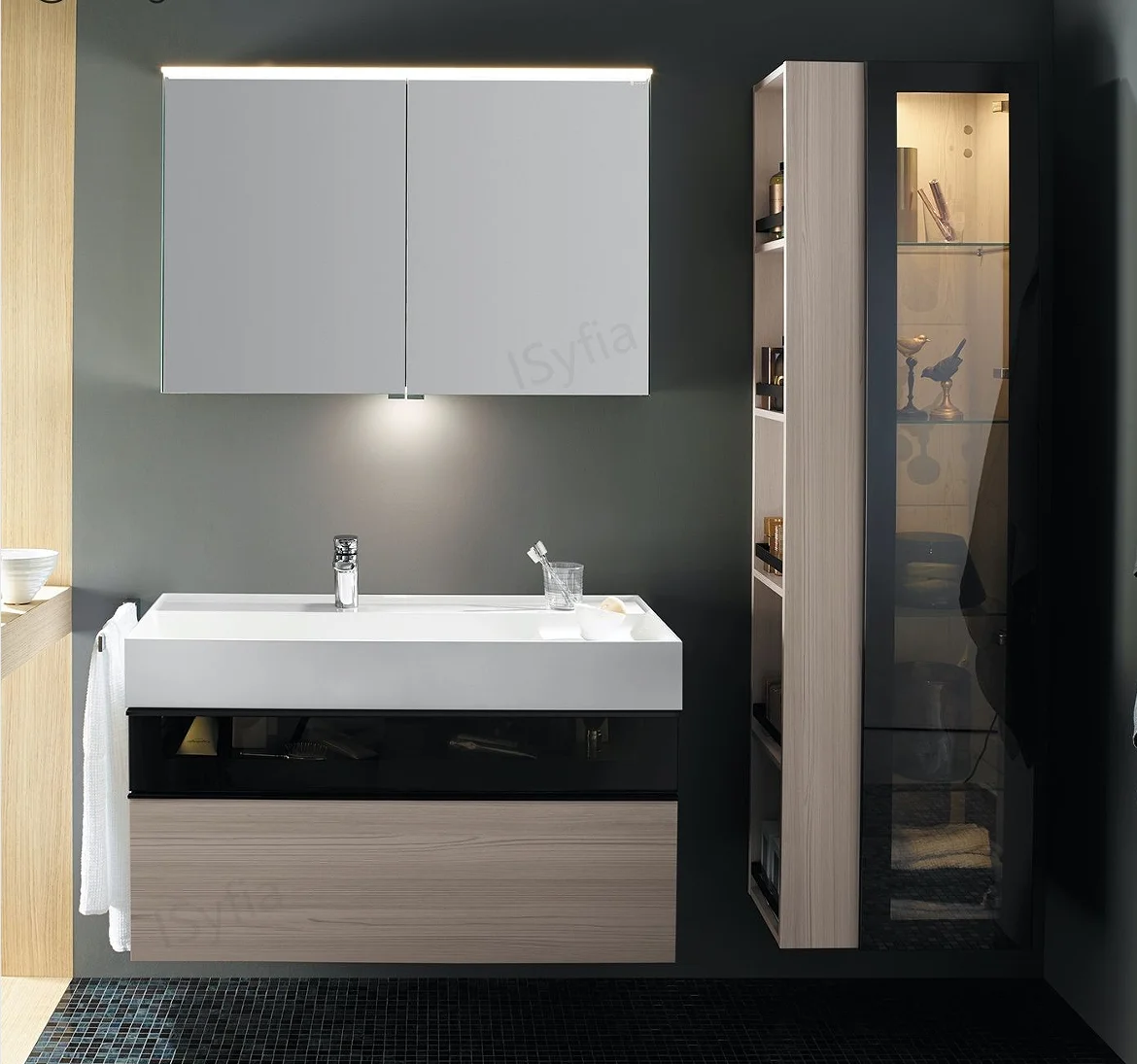 Hotel Vanity Villa High-End Light Luxury Large Wall-Mounted Bathroom Vanity Cabinet with Bath Mirrors Solid Wood Carcase Marble