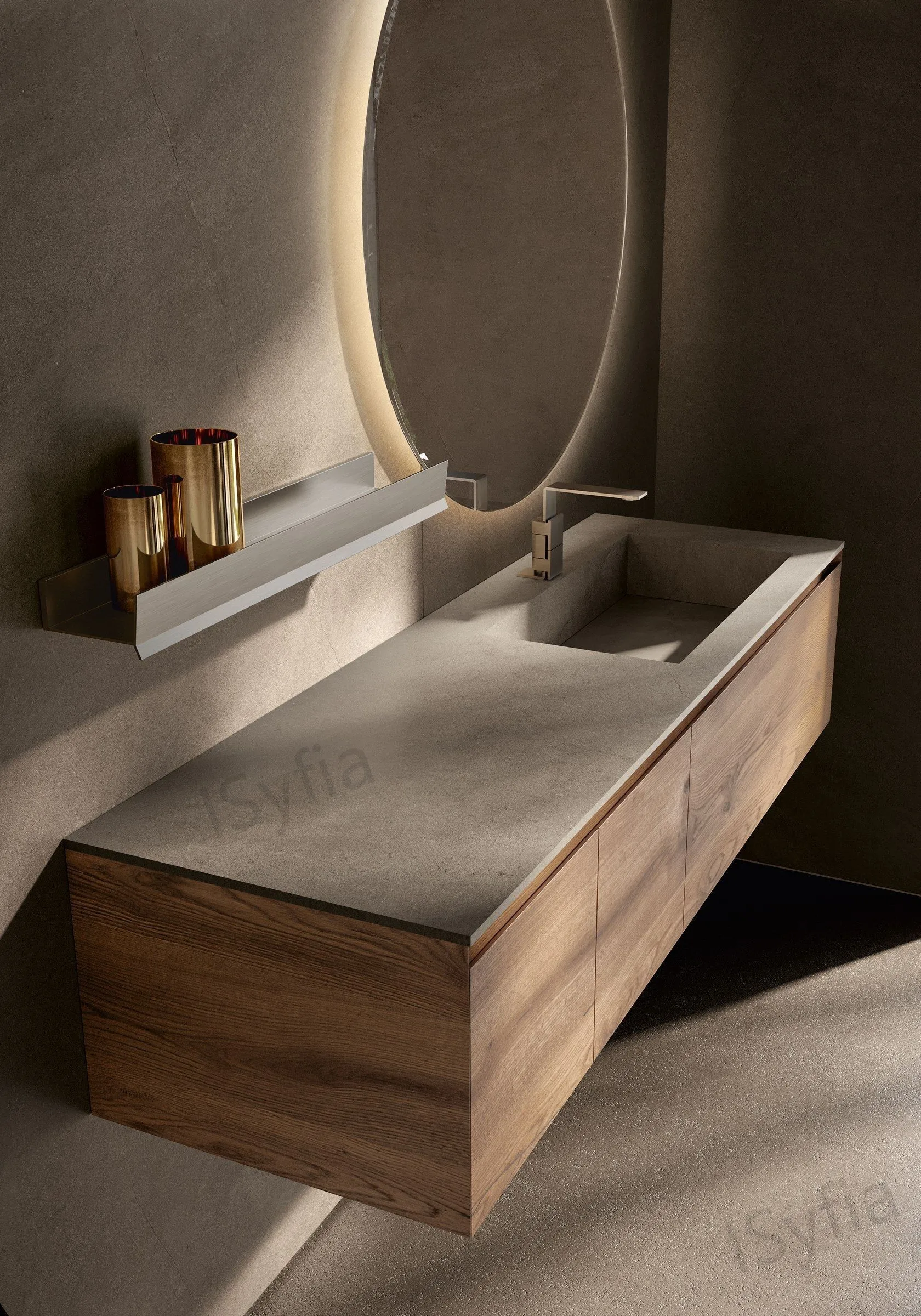 Hotel Vanity Villa High-End Light Luxury Large Wall-Mounted Bathroom Vanity Cabinet with Bath Mirrors Solid Wood Carcase Marble - 图片 2