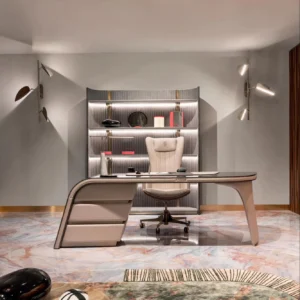 Italian Designers High Quality Desk Writing Table Upholstered in Leather with Drawer Luxury Office Building Writing Desk