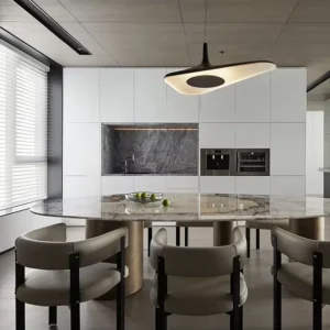 Villa Modern Minimalist Cabinetry White Cabinet with Built-in Oven and Mable Countertop High-end Customization Apartment Kitchen