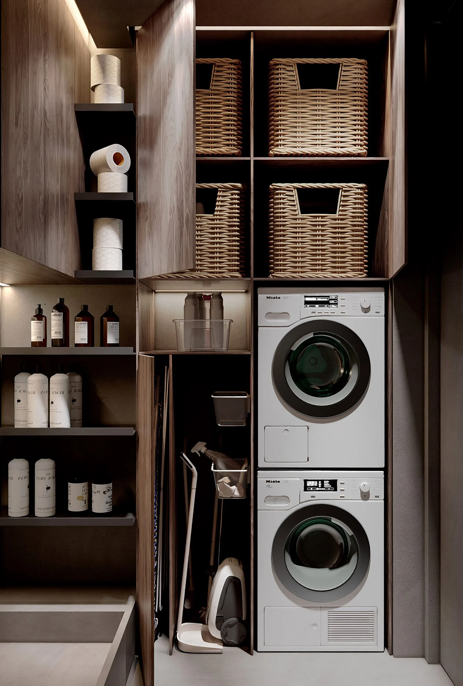 Villa Laundry Room Built-in Washing Machine Apartment Laundry Cabinet with Drawer Custom Storage Cabinet Laundry Room with Sink - 图片 3