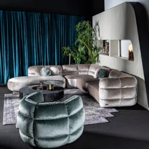 Nordic Style Three-Seater Chesterfield Sofa Deep Blue Velvet Designer Island Sofas for Home Luxury for Hotels