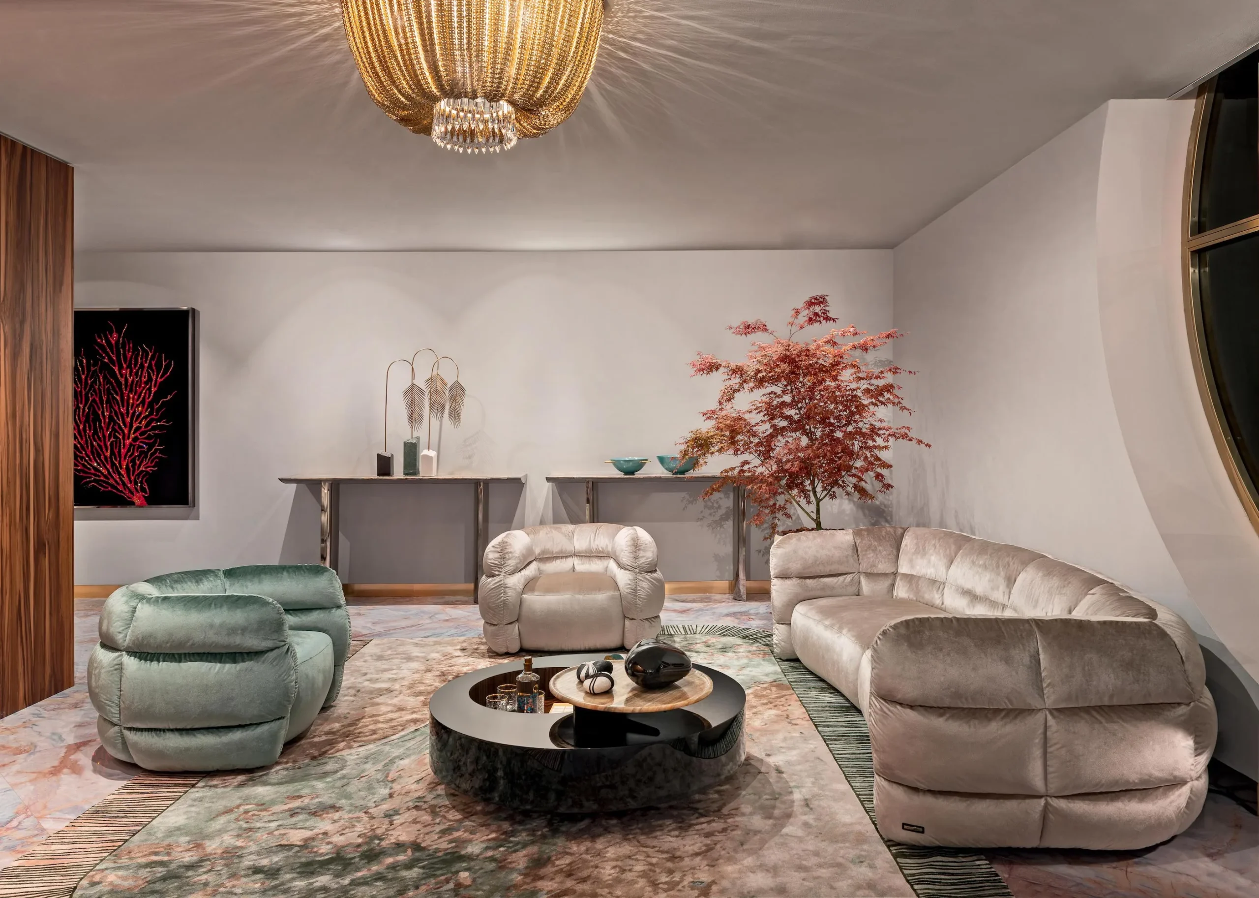 Nordic Style Three-Seater Chesterfield Sofa Deep Blue Velvet Designer Island Sofas for Home Luxury for Hotels - 图片 5