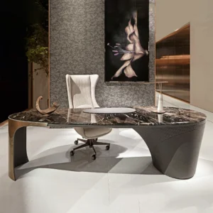 Luxury Office Furniture Home Black White Ceo Office Desk Set Modern Gold Stainless Steel Frame Computer Desks Study Table