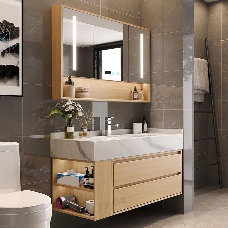 Hotel Vanity Villa High-End Light Luxury Large Wall-Mounted Bathroom Vanity Cabinet with Bath Mirrors Solid Wood Carcase Marble - 图片 11