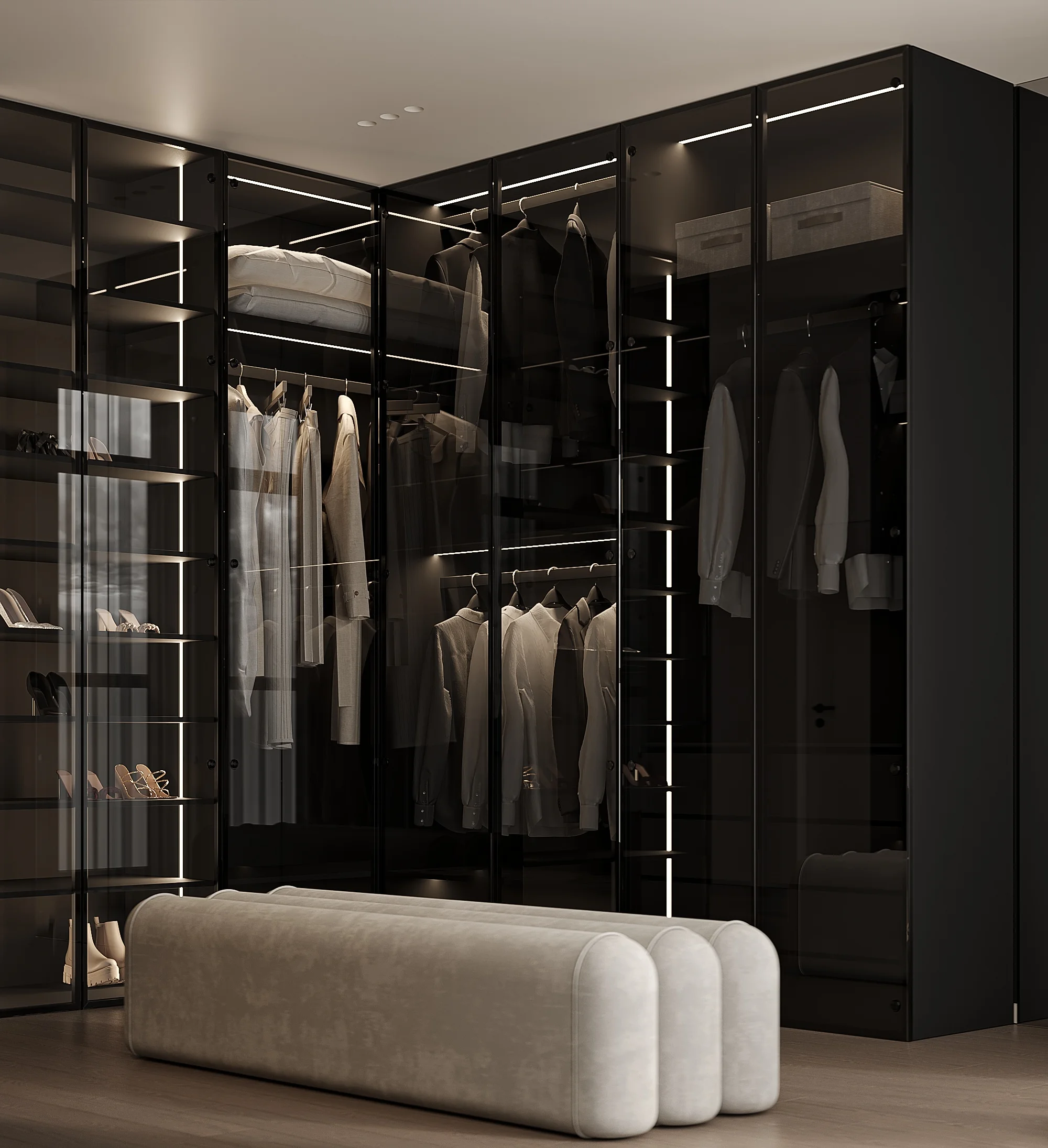 Wardrobe Dressing Room Walk in Closet Cloakroom Wardrobe with Black Frames and Black Glass Glass Wardrobe Glass Closet - 图片 4