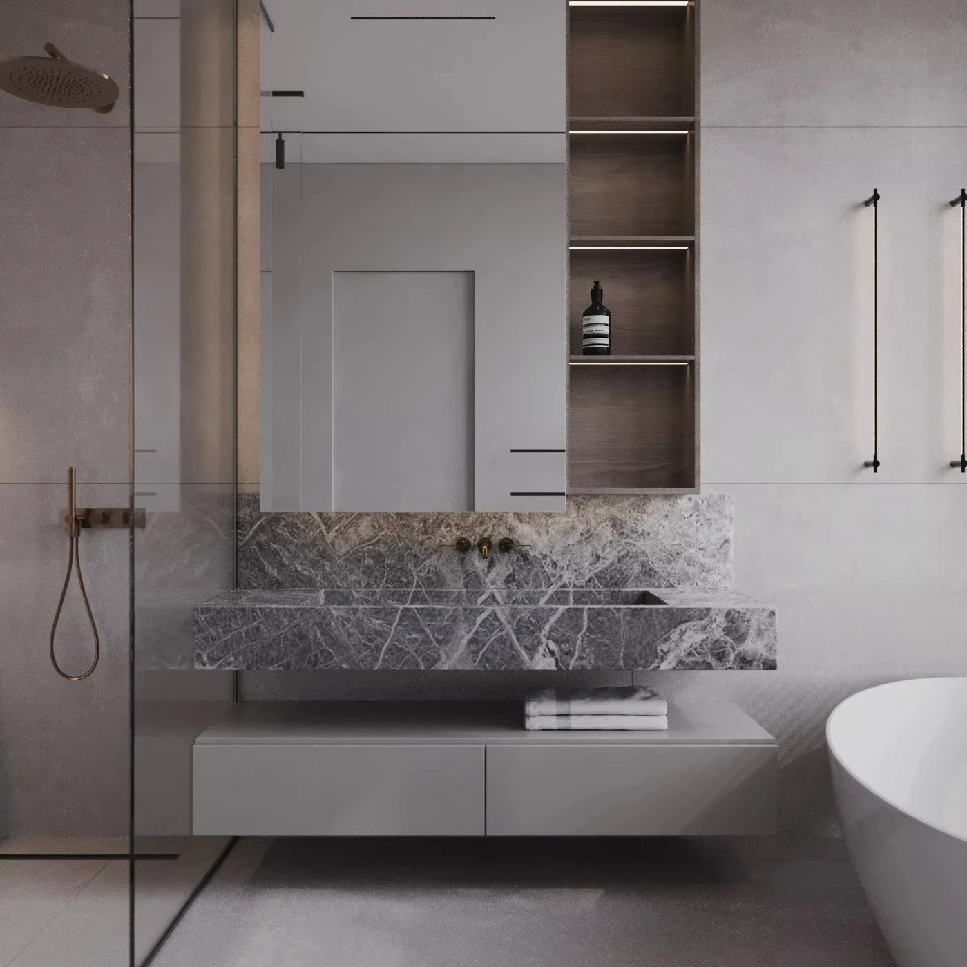 Hotel Vanity Villa Modern Minimalism Style Euro-American Style Bathroom Vanity Cabinet with Bath Mirror Solid Wood Double Vanity