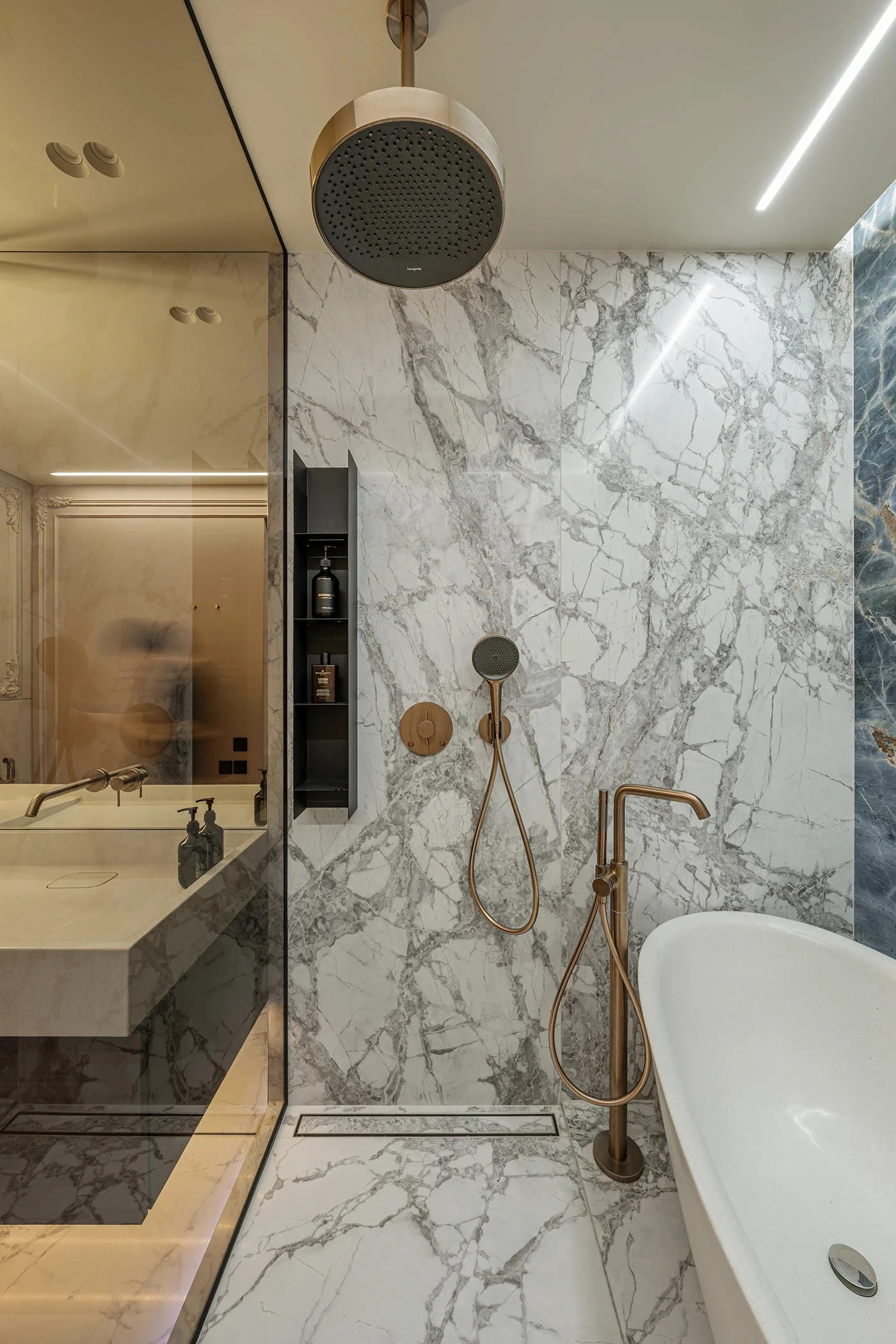 Modern Style Bathroom Cabinet with Bath Mirror MDF Carcase and Ceramic Countertop for Villa Apartment Towhouse - 图片 5