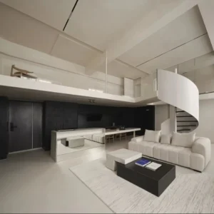 Simple High-End Business Style Black Kitchen Cabinet with Open Shelves and Island Smart Design Without Handles