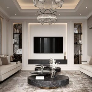 Villa Design Kitchen Cabinet Design Interior Design of High-Volume Villas Sofa Dining Table Chair Hanging Cabinet Living Room