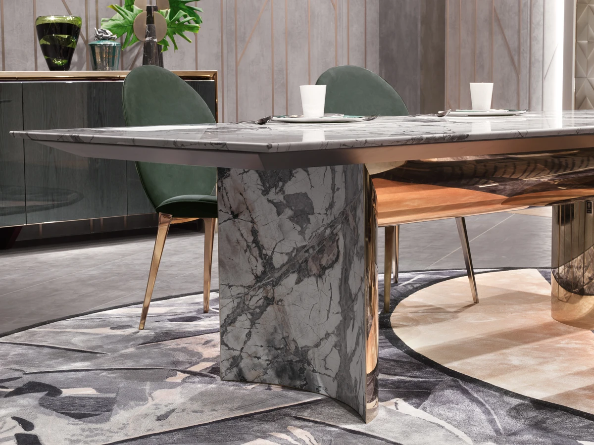 Modern Rectangular Marble Table Extendable Stainless Steels Chairs for Dining for Hotel Outdoor 6-Seater Room Set Tables Chairs - 图片 9