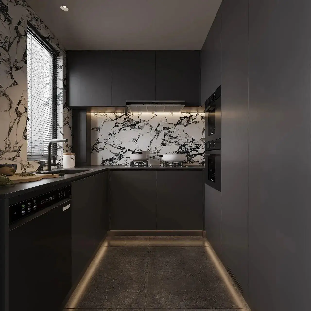 Kitchen Cabinets Dark Minimalist Style and Modern Style Customized Cabinetry One-Stop Turnkey Service Laundry Room Dining Room