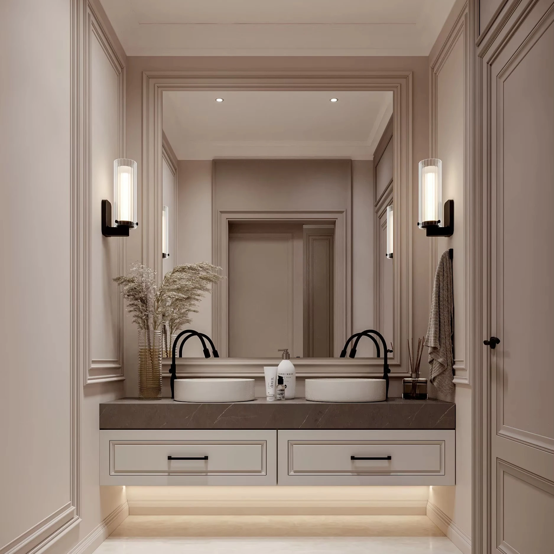 Hotel Vanity Villa Modern Minimalism Style Euro-American Style Bathroom Vanity Cabinet with Bath Mirror Solid Wood Double Vanity - 图片 2