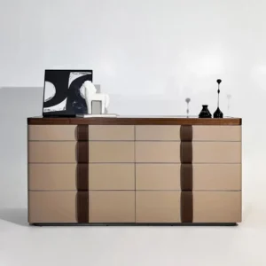 Italian High-End Console Cabinet Eight-Bucket Jewelry Table for Luxury Modern Bedroom Stainless Steel and Wood Home Furniture