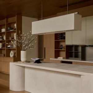 Modern Minimalist Style Design Kitchen Island Villa Melamine Solid Wood Cabinet High-End Cabinetry Marble Curved Island Counter