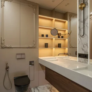 Modern Style Bathroom Cabinet with Bath Mirror MDF Carcase and Ceramic Countertop for Villa Apartment Towhouse