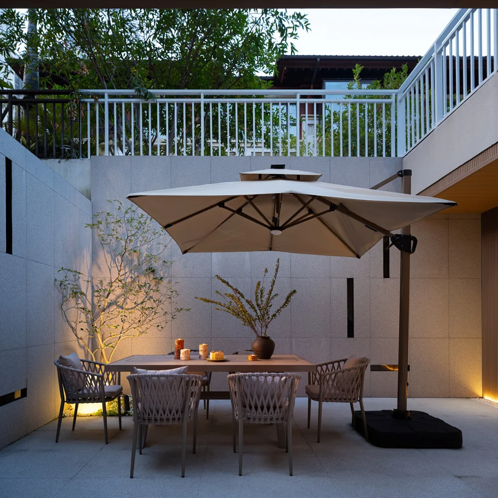 Outdoor Teak Wood Furniture Set Garden Courtyard Yard Table & Chair with Umbrella for Home & Curtain Balcony Table Veranda Chair - 图片 6