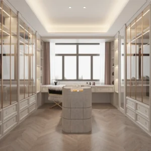 Wooden Portable Wardrobe with Mirror Closet Furniture for Bedroom or Apartment Glass Door