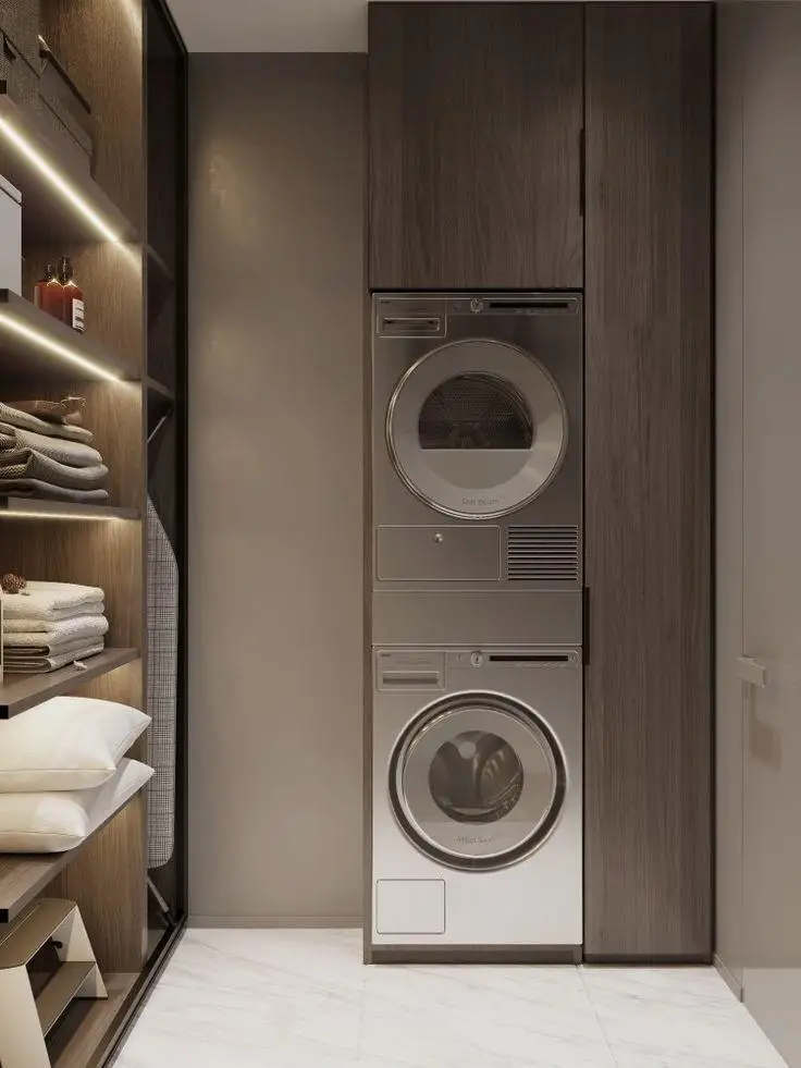 Villa Laundry Room Built-in Washing Machine Apartment Laundry Cabinet with Drawer Custom Storage Cabinet Laundry Room with Sink - 图片 6