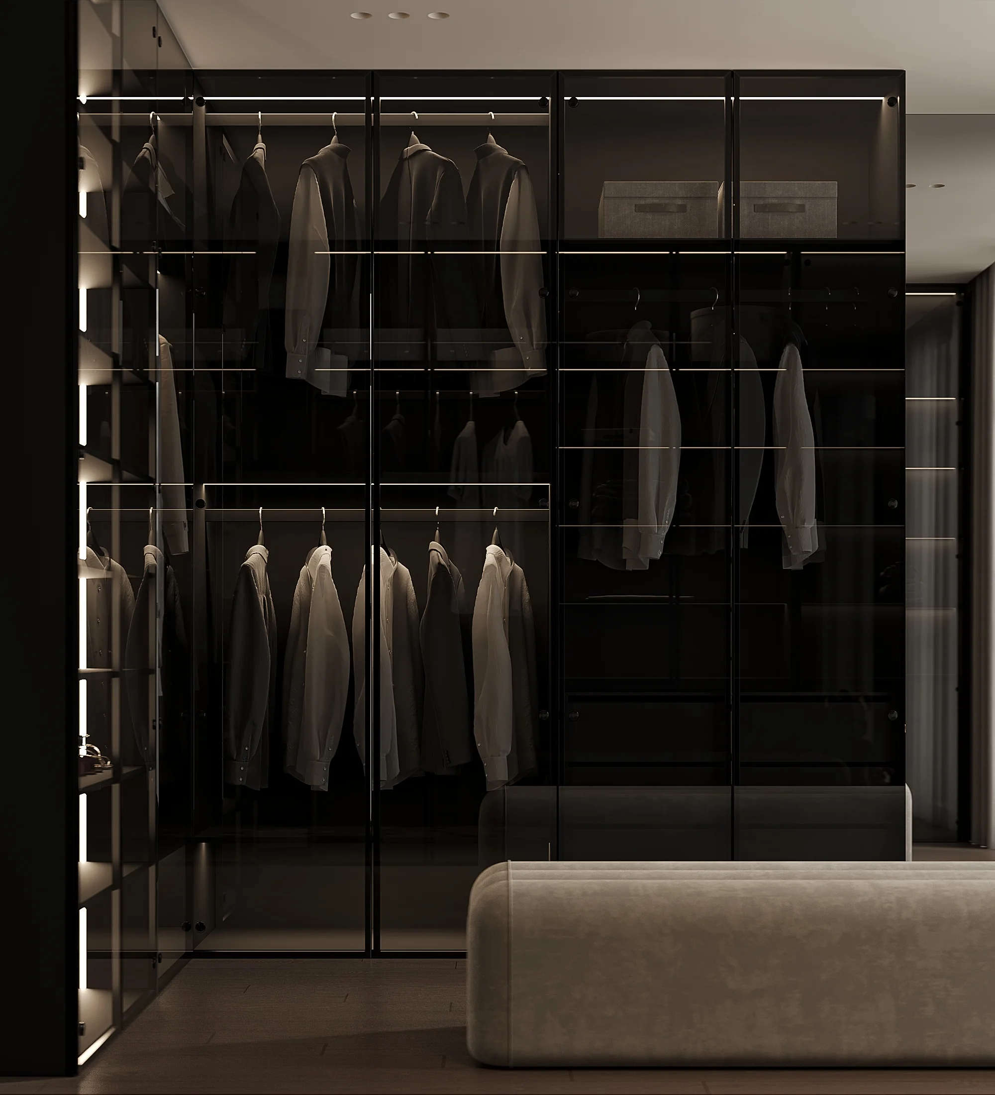 Wardrobe Dressing Room Walk in Closet Cloakroom Wardrobe with Black Frames and Black Glass Glass Wardrobe Glass Closet - 图片 11