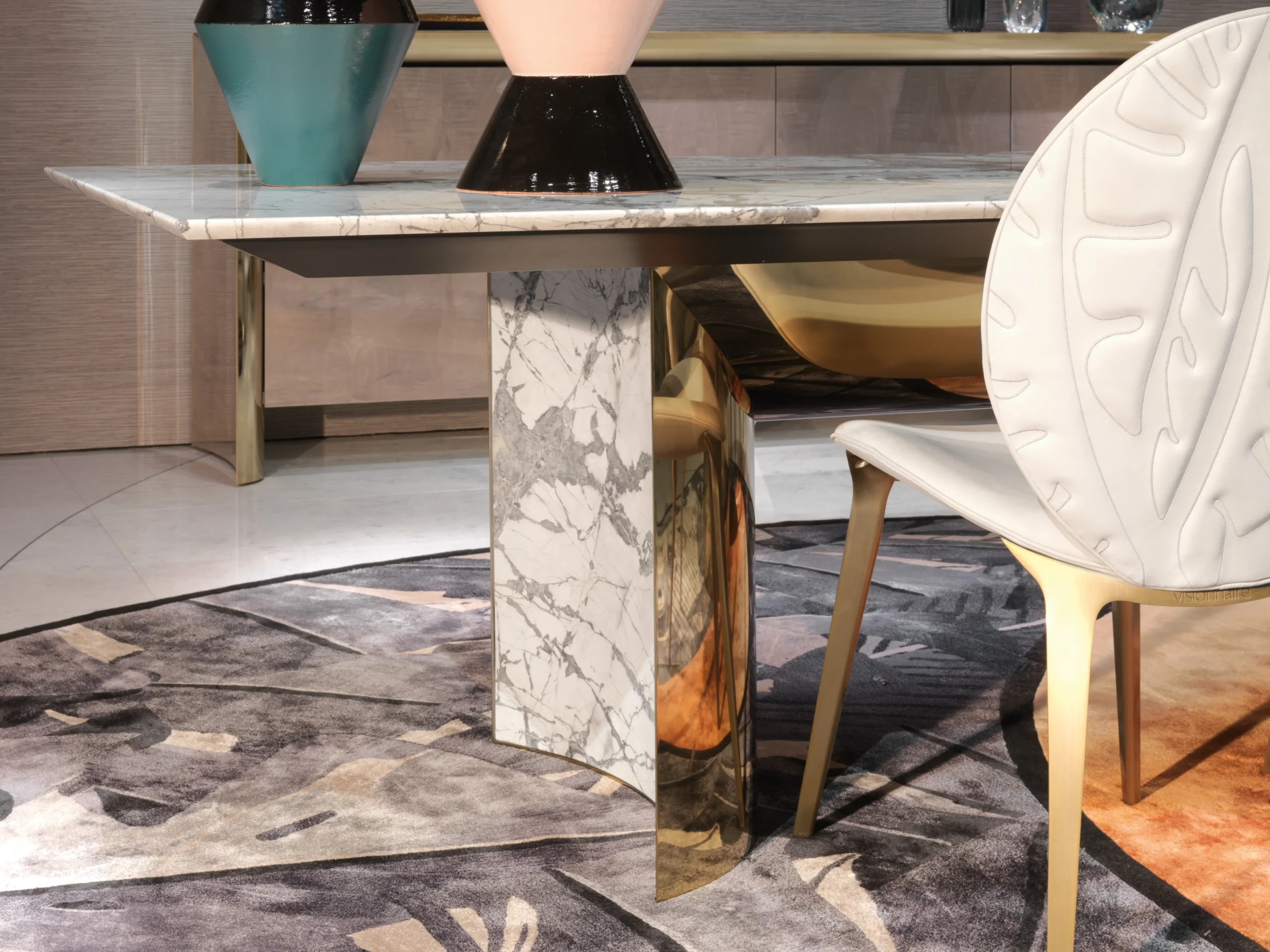 Modern Customizable Royal Marble Table with Adjustable Base 10 Seater Chairs Antique Dining Set for Home or Hotel Use - 图片 8