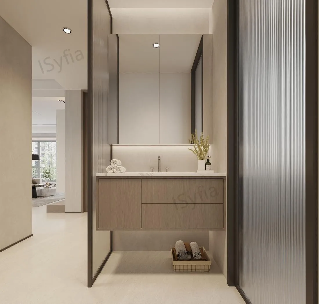 Hotel Vanity Villa High-End Light Luxury Large Wall-Mounted Bathroom Vanity Cabinet with Bath Mirrors Solid Wood Carcase Marble